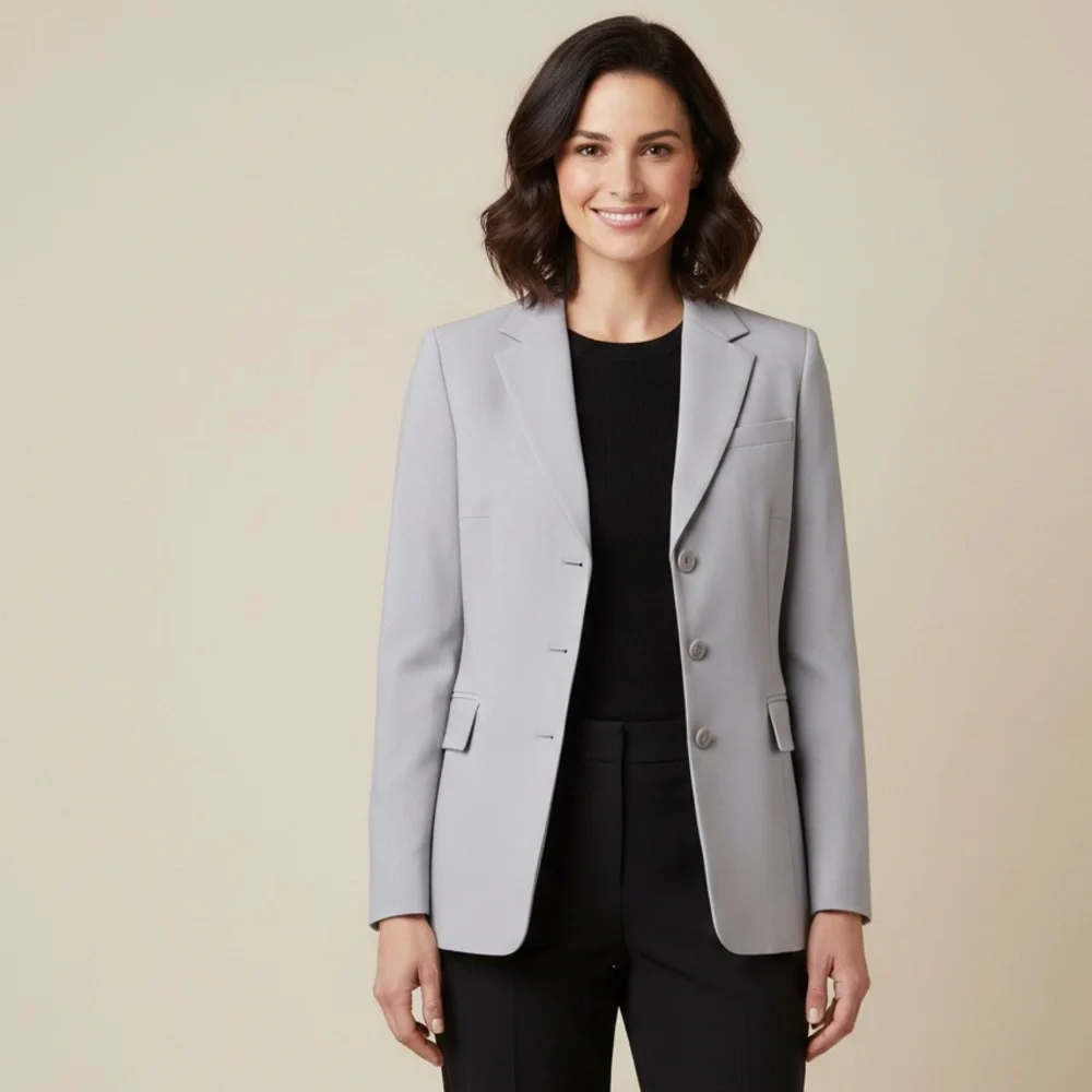 J Crew Womens Blue Gray Wool Three Button Classic Blazer‎ Jacket